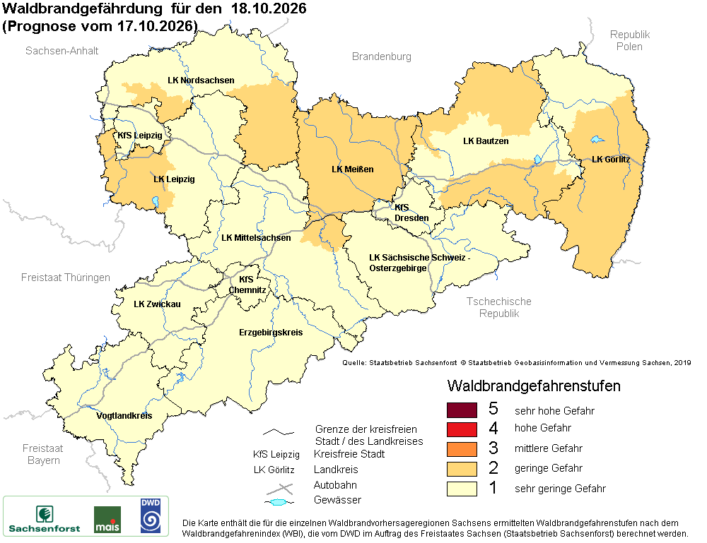 Waldbrandgefährdung Sachsen